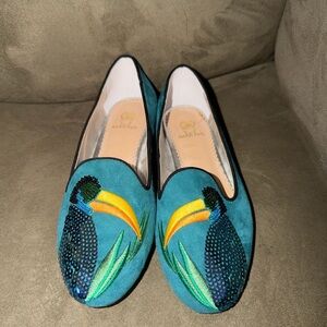 Rara Avis by Iris Apfel Teal Pelican Bird Flats Women’s size 7